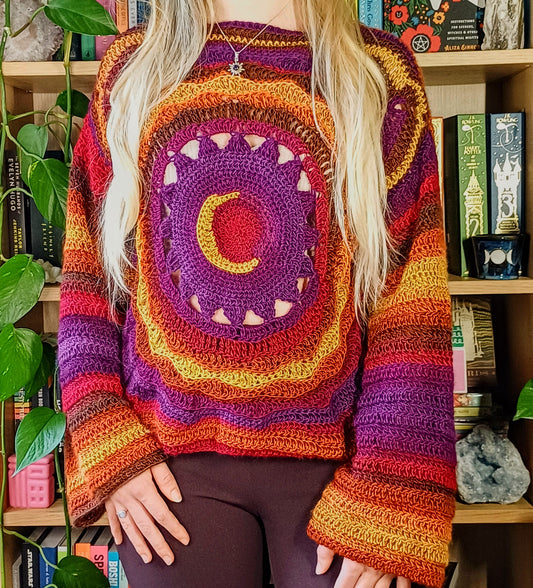 Ember - Moon, Sun, Stars Reversible Crochet Jumper